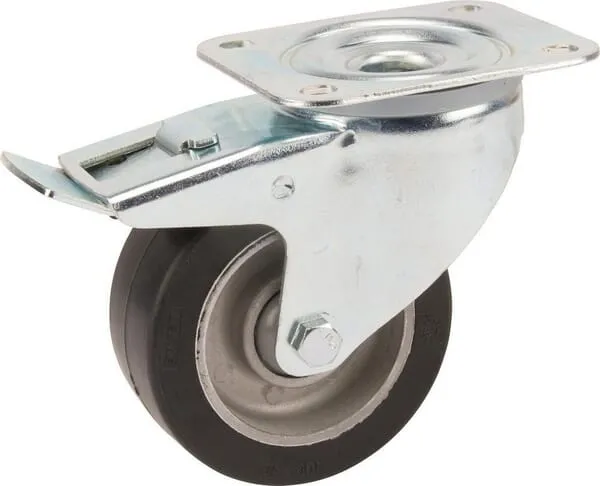 Otočná kola s dvojitou brzdou, upevňovací destičkou a gumovým běhounem 200 – 500kg