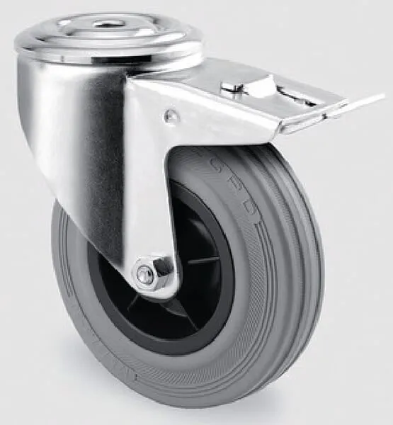 Otočná kola s dvojitou brzdou, upevňovacím otvorem a gumovým běhounem 70 – 200kg