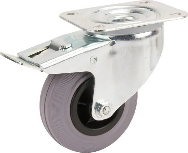 Otočná kola s dvojitou brzdou, destičkovým upevněním a gumovým běhounem 70 – 205kg