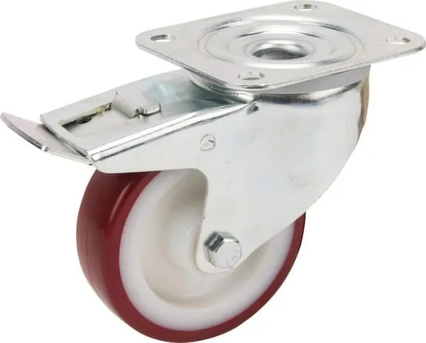Otočná kola s dvojitou brzdou, upevňovací destičkou a polyuretanovým běhounem 100 – 350kg