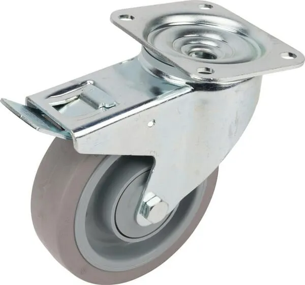 Otočná kola z nerezové oceli s dvojitou brzdou, upevňovacím otvorem a gumovým běhounem 160-400kg