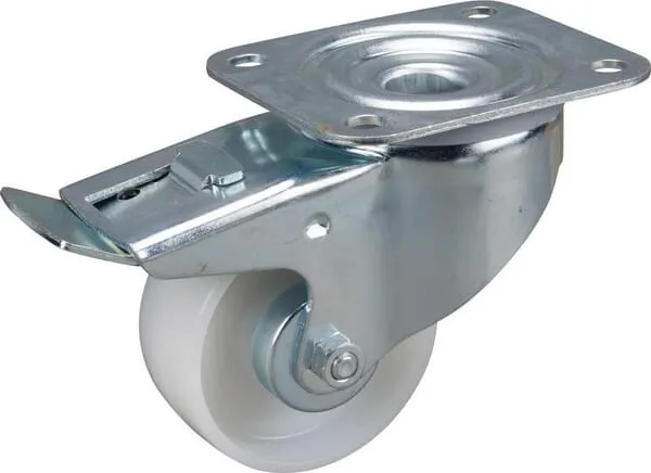 Otočné kolečko polyamidové: Ø 80x34 mm, s brzdou, kování: 105x85 mm, zatížení: 200 kg, Tente