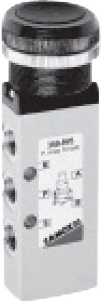 Ventil 5/2-cestný, monostabilní, s vratnou pružinou, s tlačítkem