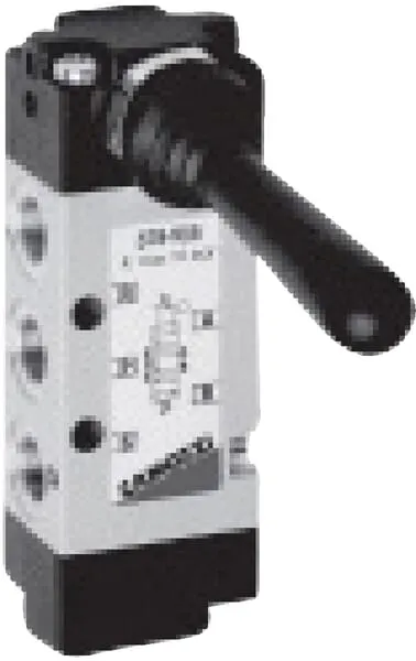 5/3cestný ruční pákový ventil, otevřená střední poloha, aretační