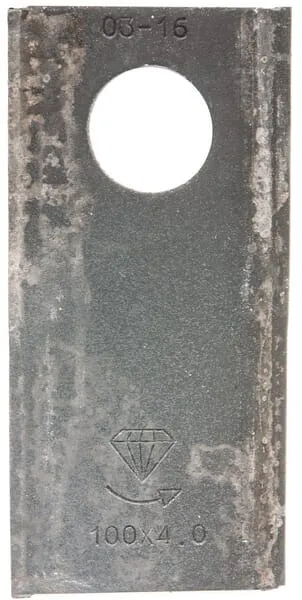 Nůž rotační sekačky rotace vlevo 100 x 48 x 4 mm; otvor Ø 21 mm; vhodný pro Pöttinger; 25 ks/bal.