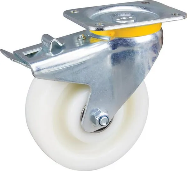 Otočná kola s dvojitou brzdou, destičkové upevnění, polyamidové kolo 700 – 800kg