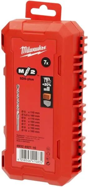 Sada příklepových vrtáků, SDS-plus M2, 2 břity, 7dílná