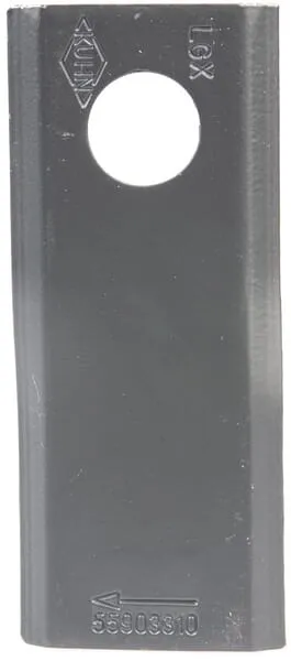 Nůž rotační sekačky rotace vpravo 107 x 45 x 4 mm; otvor Ø 18,25 mm; vhodný pro Kuhn; 25 ks/bal.