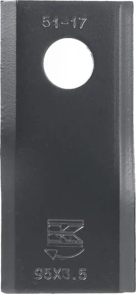 Nůž rotační sekačky rotace vpravo 95 x 45 x 3,5 mm; otvor Ø 16,25 mm; vhodný pro Kuhn / John Deere / New Holland; 25 ks/bal.