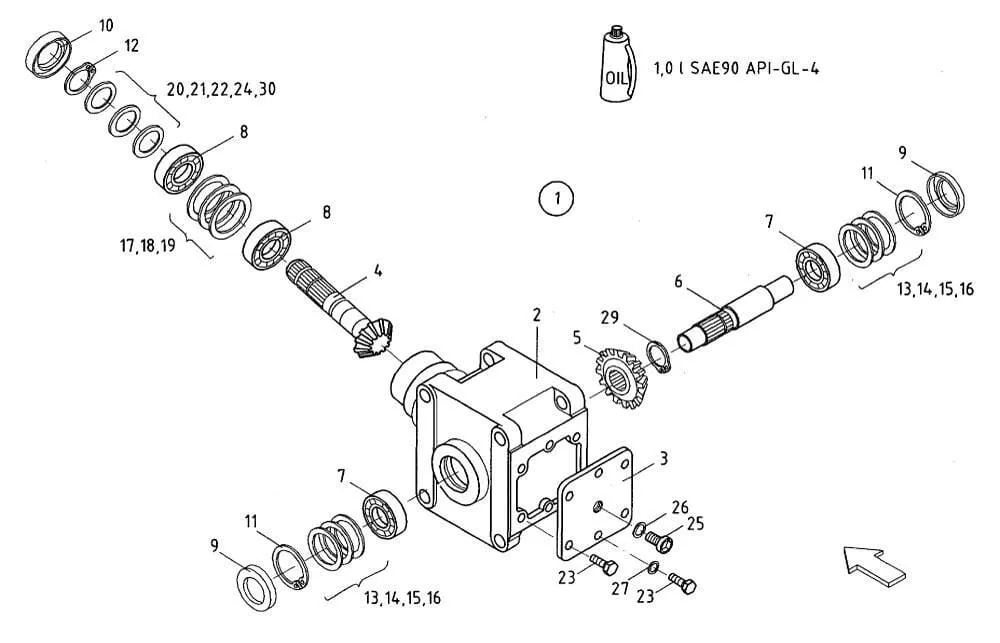 Úhlová převodovka od výr. č. 619 do výr. č. 1037