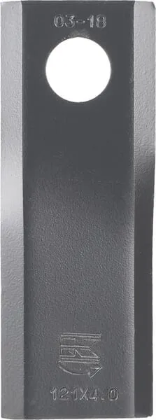 Nůž rotační sekačky rotace vlevo 122 x 45 x 4 mm; otvor Ø 18,25 mm; vhodný pro Kuhn / Claas / John Deere / New Holland; 25 ks/bal.