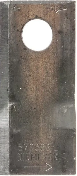 Nůž rotační sekačky rotace vlevo 107 x 48 x 4 mm; otvor Ø 19 mm; vhodný pro Niemeyer