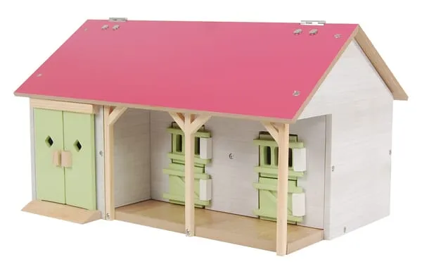 610242 Stáj se 2 boxy pro koně a garáží, růžová střecha, 1:32