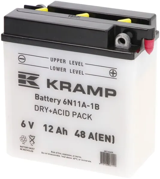 Baterie 6V 12Ah 48A, s akumulátorovou kyselinou, Kramp
