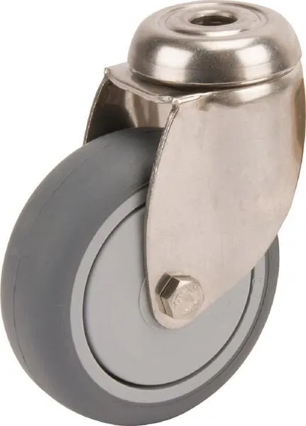 Otočná kola z nerezové oceli s upevňovacím otvorem a gumovým běhounem 50 – 100kg