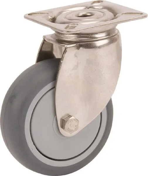 Otočná kola z nerezové oceli s upevňovací deskou a gumovým běhounem 50 – 100kg