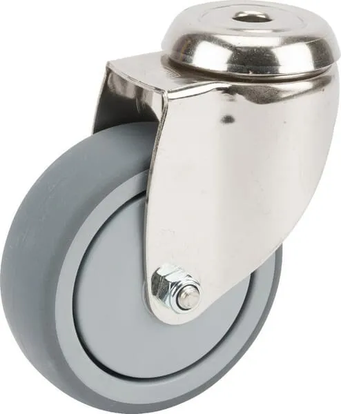 Otočné kolečko gumové: Ø 100x32 mm, nerezová ocel s jedním otvorem pro šroub, zatížení: 100 kg, Tente