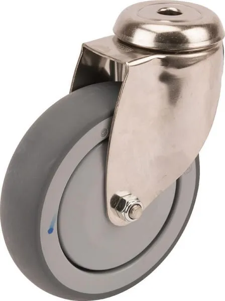 Otočné kolečko gumové: Ø 125x32 mm, nerezová ocel s jedním otvorem pro šroub, zatížení: 100 kg, Tente