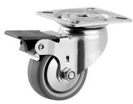 Otočná kola z nerezové oceli s brzdou, upevňovací destičkou a gumovým běhounem 50kg