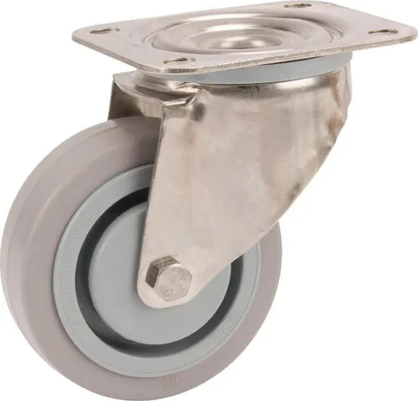 Nerezové otočné kolečko s elastickým šedým gumovým běhounem