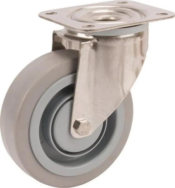 Otočná kola z nerezové oceli s upevňovací destičkou gumovým běhounem 160 – 400kg