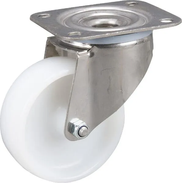 Otočná kola z nerezové oceli s upevňovací destičkou a polyamidovým kolem 200 – 500kg