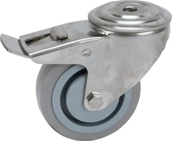 Otočná kola z nerezové oceli s dvojitou brzdou, upevňovacím otvorem a gumovým běhounem 150kg