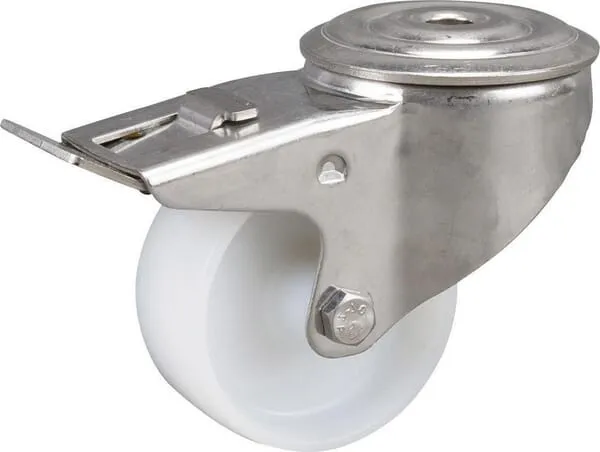 Otočná kola z nerezové oceli s dvojitou brzdou, upevňovacím otvorem, polyamidové kolo 150kg