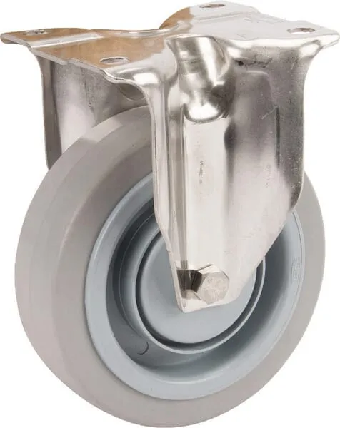 Pevná kola z nerezové oceli s upevňovací destičkou a gumovým běhounem 160 – 400kg