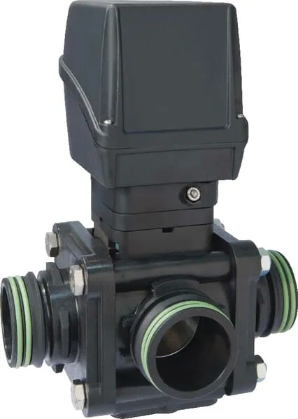 Elektrické kulové kohouty, 3-cestný kohout, řada 853 (s vidlicovou přípojkou)