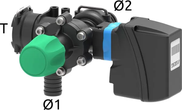 Elektrický hlavní řídicí ventil s tlakovým ventilem pro nastavení maximálního tlaku a vidlicovou spojkou T5, 150 l/m, 20 bar
