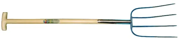 Vidle na hnůj T-rukojeť, 4 zuby, modré, s násadou