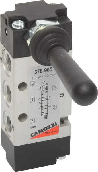 Ventil ruční pákový 5/3-cestný, otevřená střední poloha, monostabilní