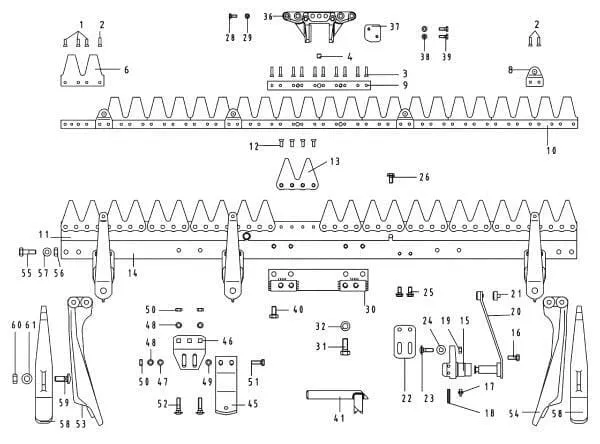 Nosník žací lišty+ nůž komunální jednotlivé díly E.S.M.