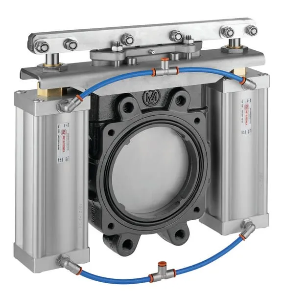 Originální deskové šoupátko MZ s 2 dvojčinný pneumatický válec - Kompaktní