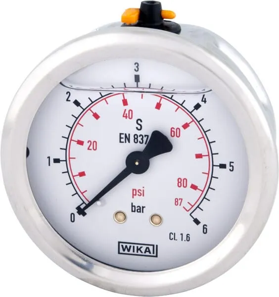 Tlakoměr glycerinový, Ø63 mm, 6 bar, zadní připojení 1/4"