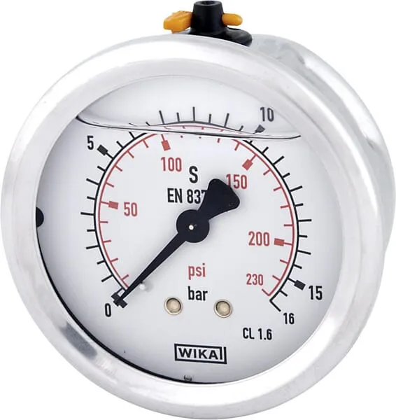 Tlakoměr glycerinový, Ø63 mm, 16 bar, zadní připojení 1/4"