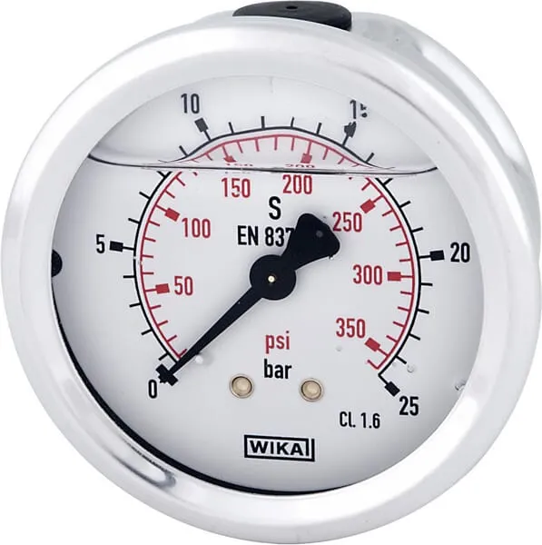 Tlakoměr glycerinový, Ø63 mm, 25 bar, zadní připojení 1/4"