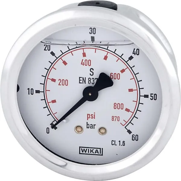Tlakoměr glycerinový, Ø63 mm, 60 bar, zadní připojení 1/4"