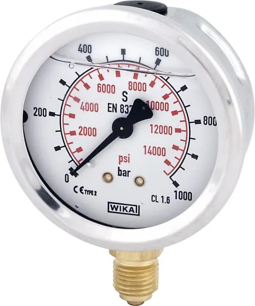 Tlakoměr glycerinový, Ø63 mm, 1000 bar, dolní připojení 1/4"
