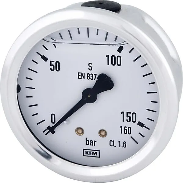 Tlakoměr glycerinový, Ø63 mm, 160 bar, zadní připojení 1/4"