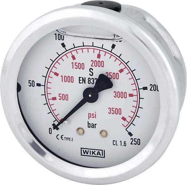 Tlakoměr glycerinový, Ø63 mm, 250 bar, zadní připojení 1/4"