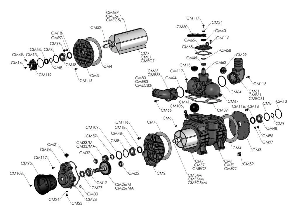 B.P. – náhradní díly MECII 9000-11000-13500 klínový řemen a pohon 540 ot/min