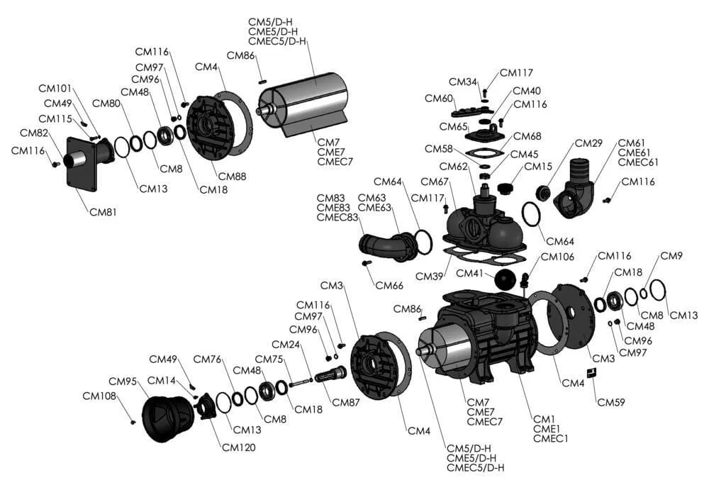 B.P. – náhradní díly MECII 9000-11000-13500 hydr. a pohon 1000 ot/min