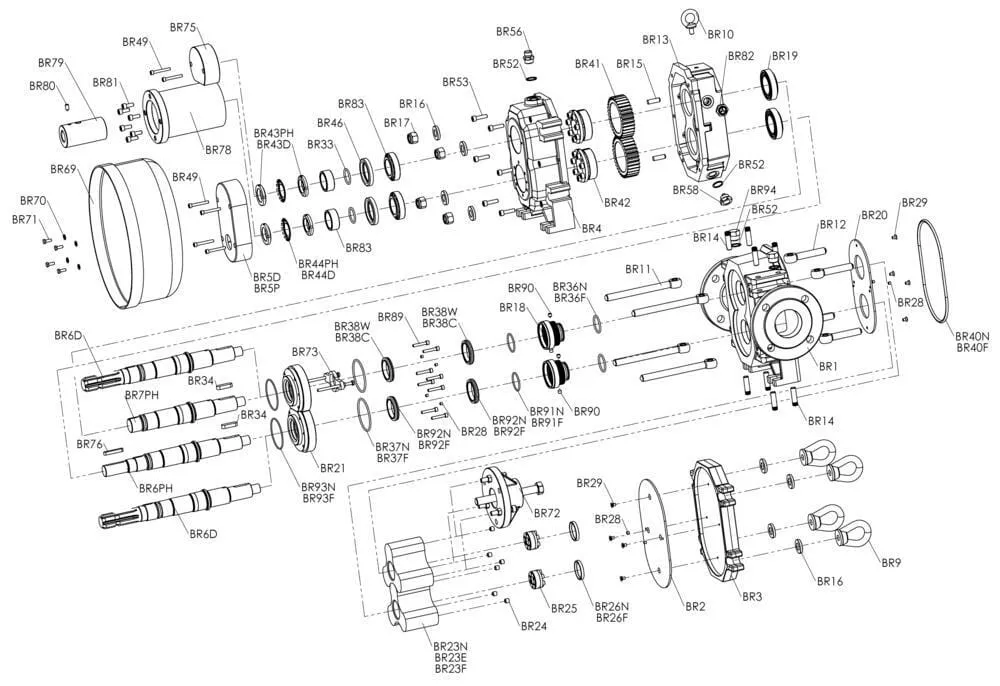 B.P. – náhradní díly MECII 9000-11000-13500 klínový řemen a pohon 540 ot/min