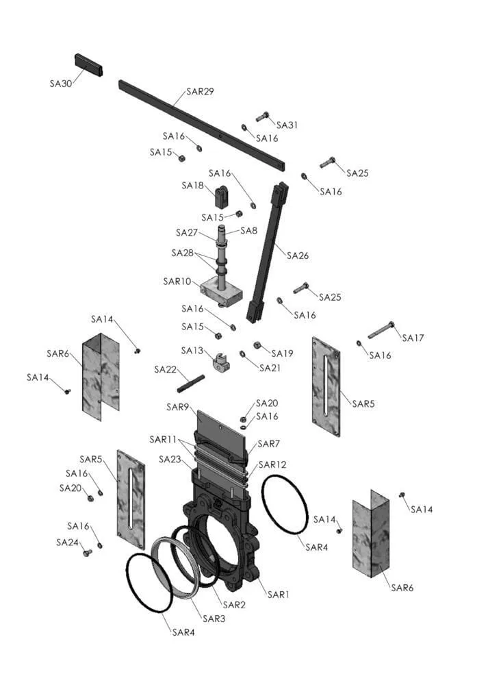 Deskové šoupátko s ruční obsluhou BP 8" komponenty"