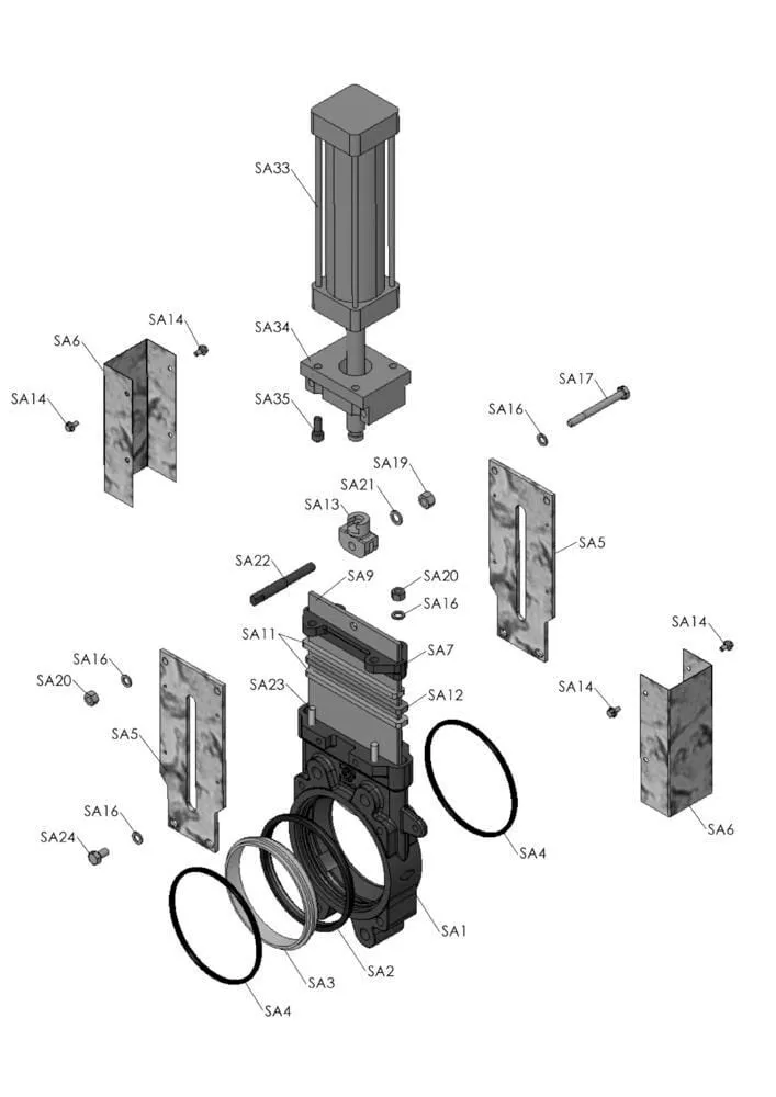 Pneumatické šoupátko BP 6" komponenty"