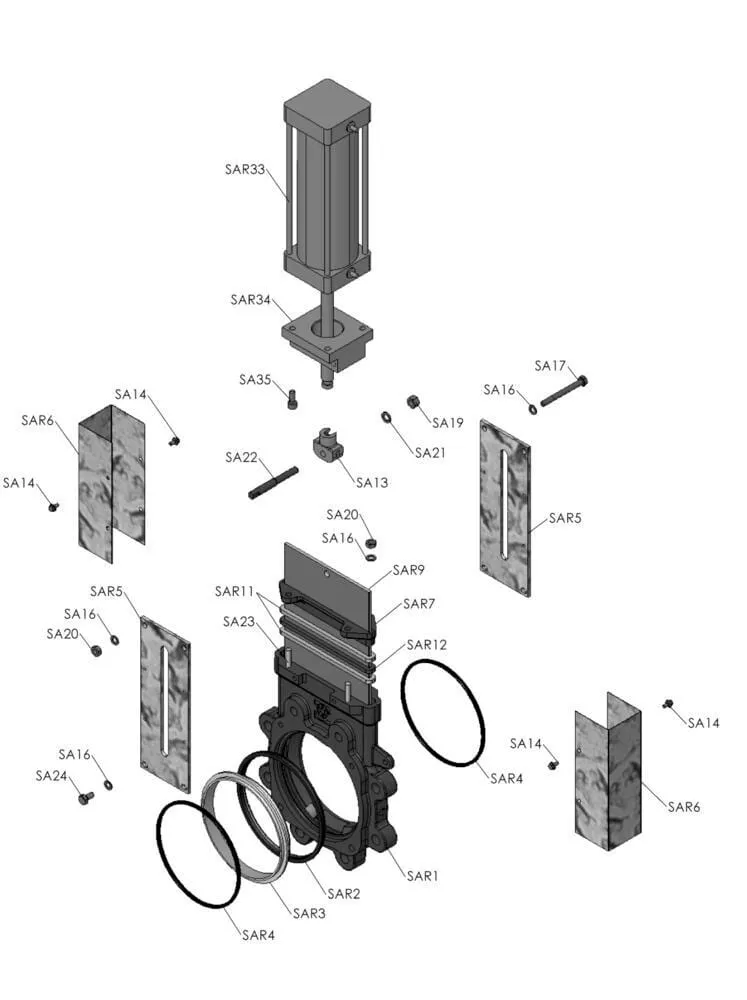 Pneumatické šoupátko BP 8" komponenty"