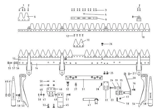 - jednotlivé díly žací lišty + kosy E.S.M. komunální