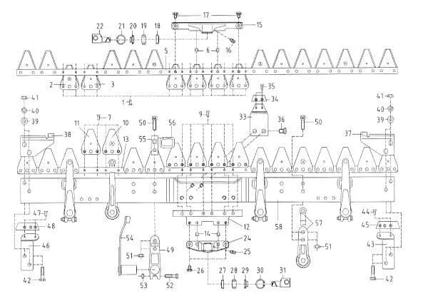- Žací lišta + kosa pro dvojkosou žací lištu se středním pohonem / kloubové čepy E.S.M.